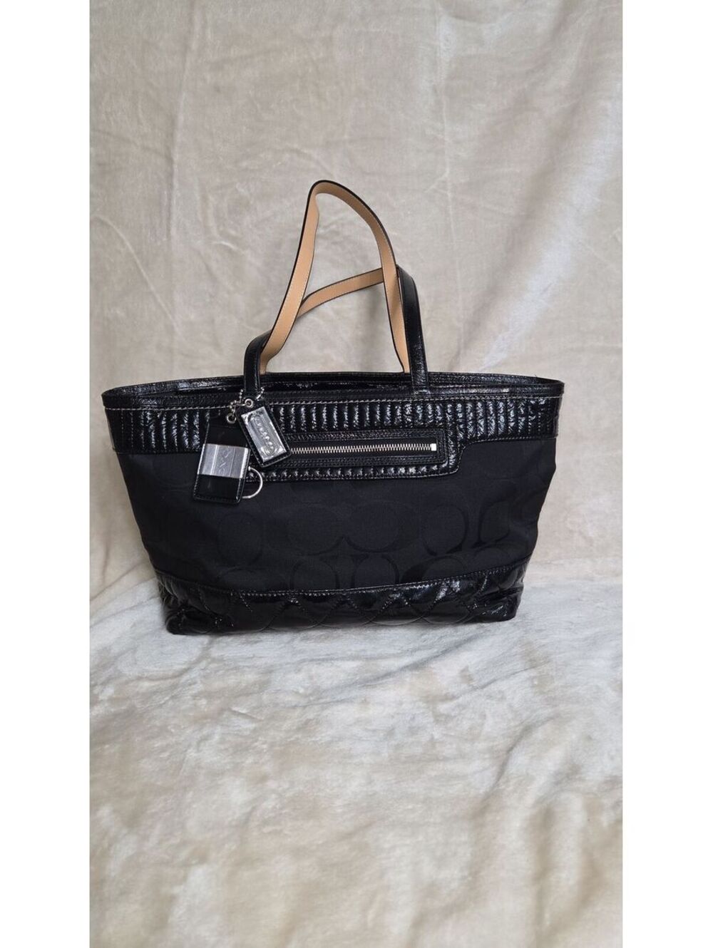 135. Coach Poppy Signature Quilted Black Tote Bag